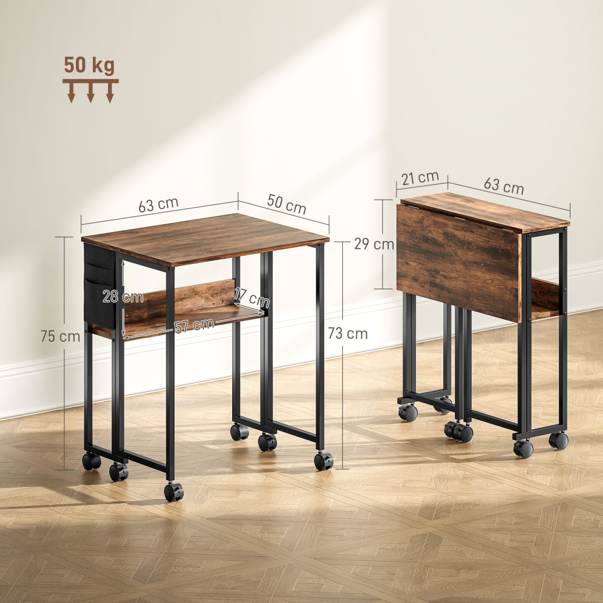 HOMCOM 63 cm Foldable Computer Desk on Wheels for Small Spaces