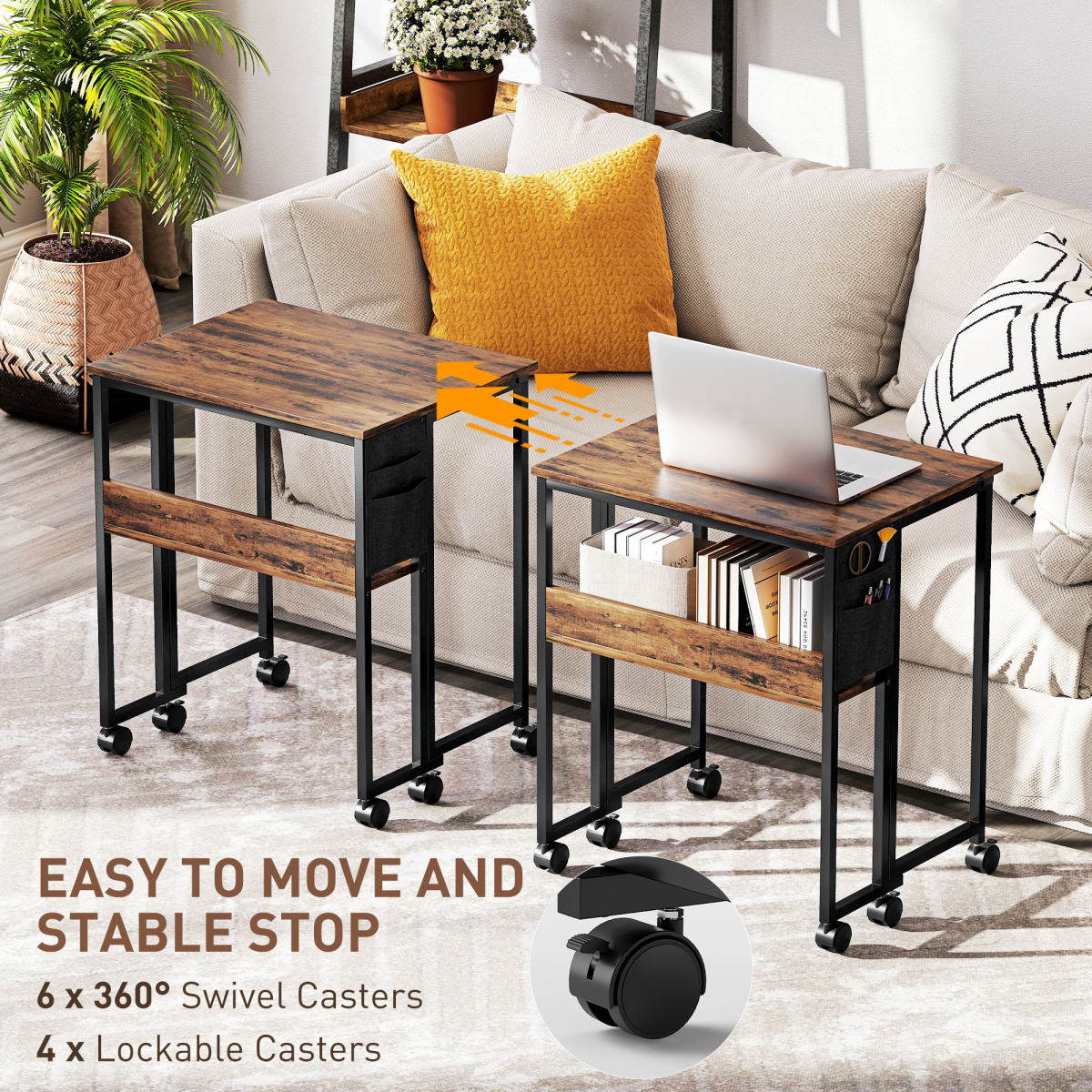 HOMCOM 63 cm Foldable Computer Desk on Wheels for Small Spaces
