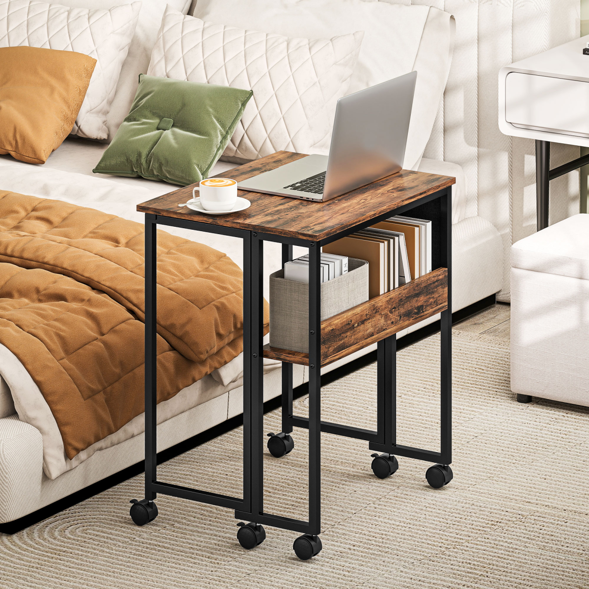 HOMCOM 63 cm Foldable Computer Desk on Wheels for Small Spaces