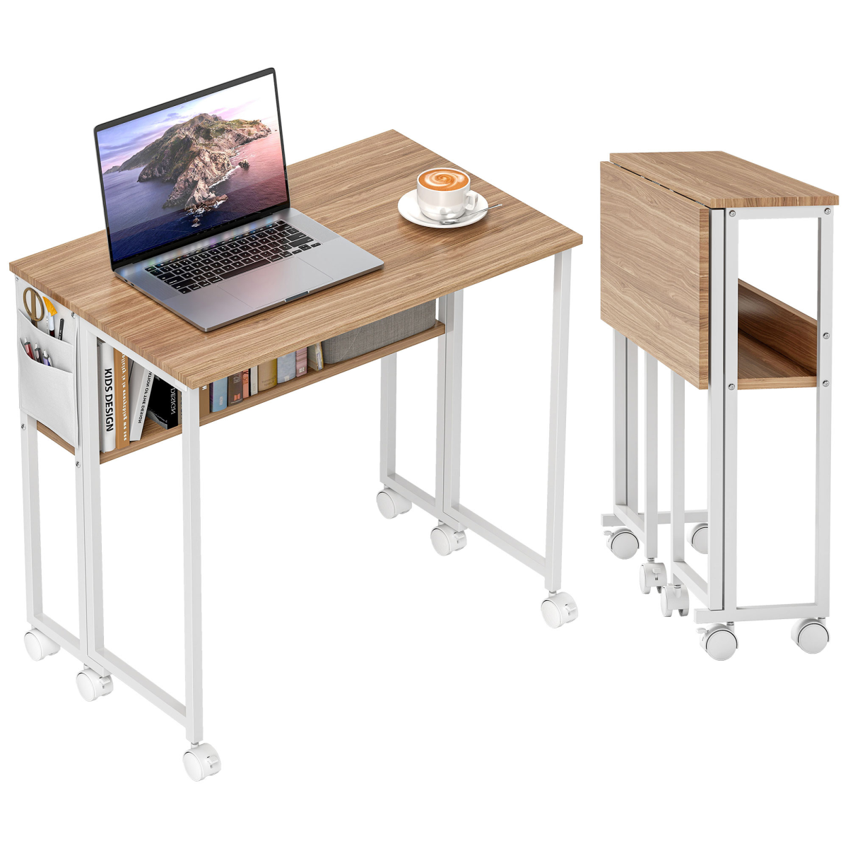 HOMCOM 80 cm Foldable Computer Desk on Wheels for Small Spaces