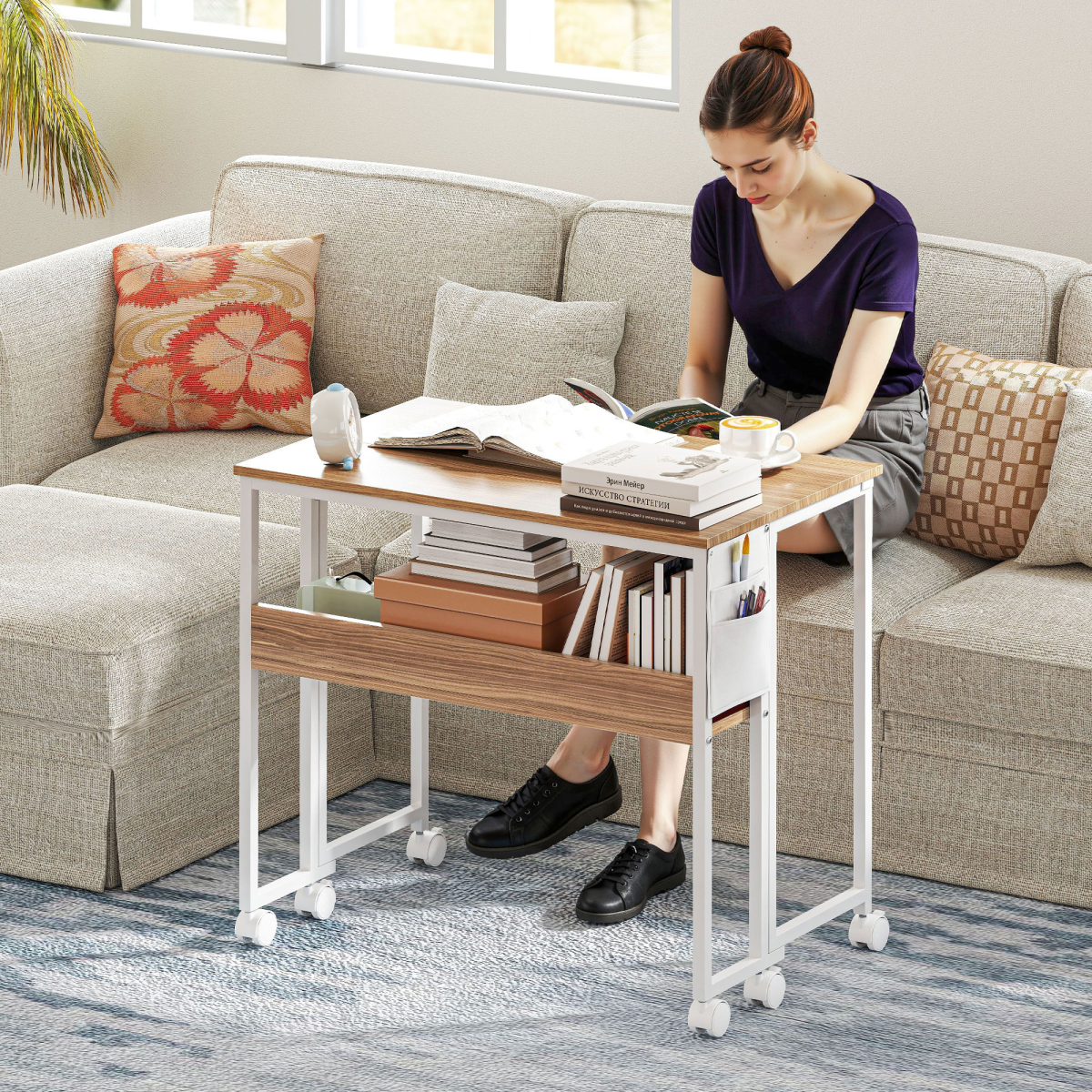 HOMCOM 80 cm Foldable Computer Desk on Wheels for Small Spaces