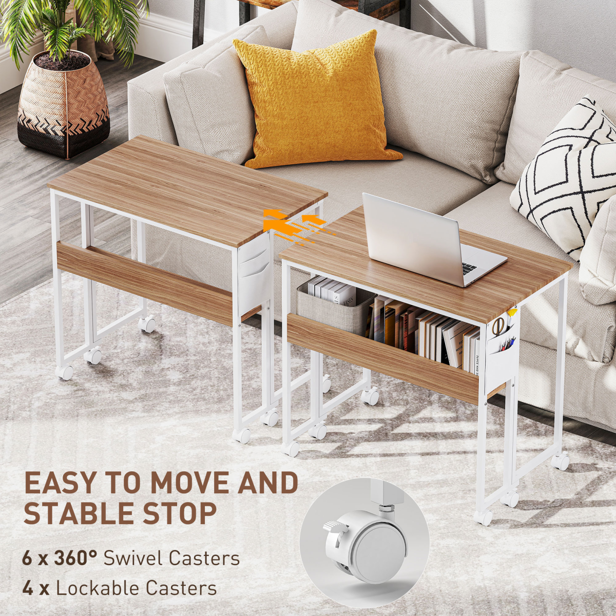 HOMCOM 80 cm Foldable Computer Desk on Wheels for Small Spaces