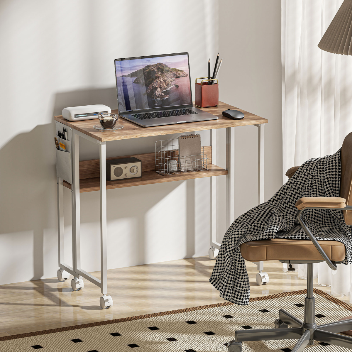 HOMCOM 80 cm Foldable Computer Desk on Wheels for Small Spaces
