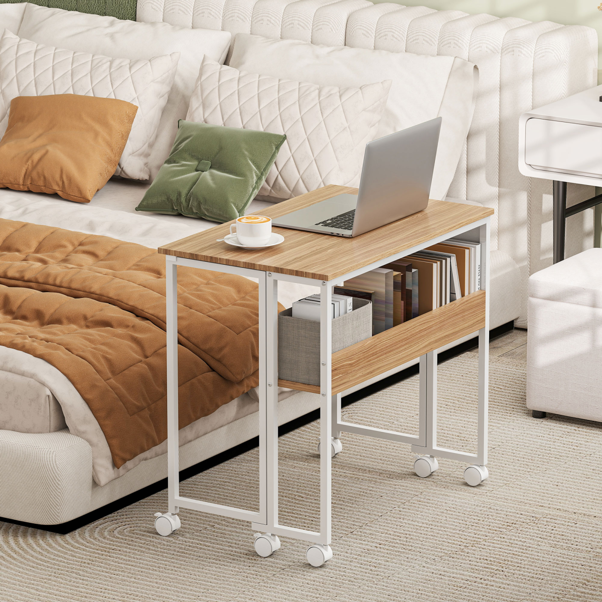 HOMCOM 80 cm Foldable Computer Desk on Wheels for Small Spaces
