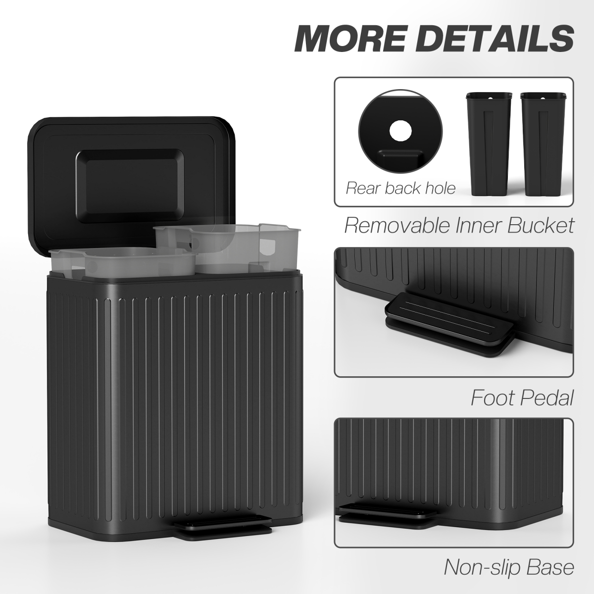 HOMCOM 2 x 20L Double Rubbish Bin, Pedal Bin with Soft-Close Lid