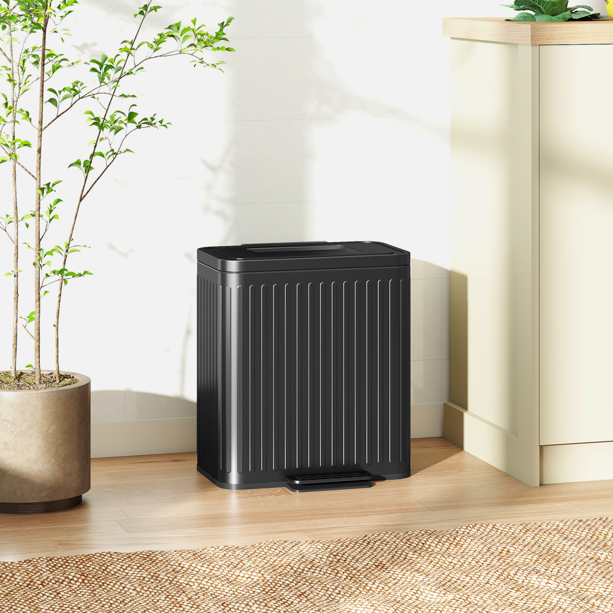 HOMCOM 2 x 20L Double Rubbish Bin, Pedal Bin with Soft-Close Lid