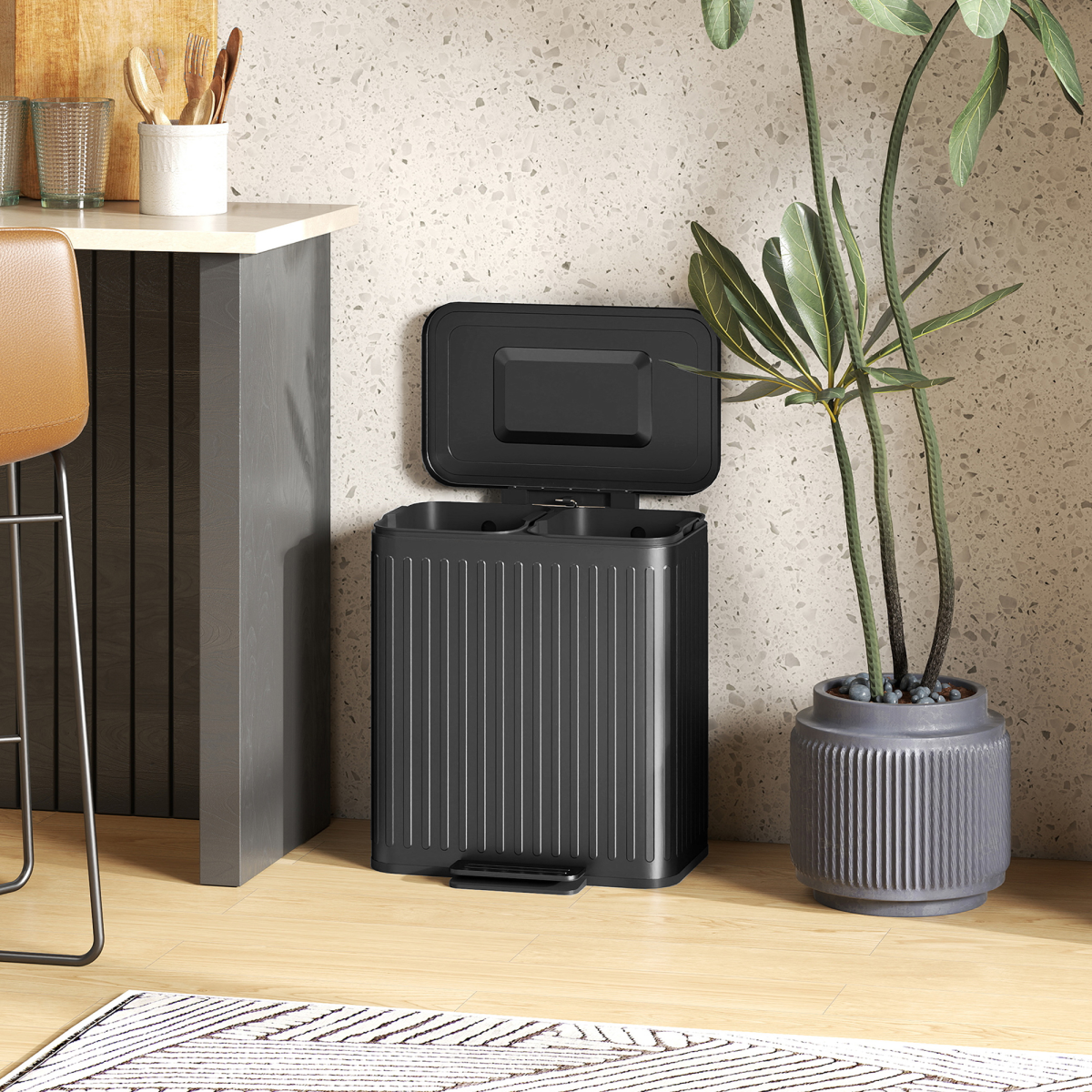 HOMCOM 2 x 20L Double Rubbish Bin, Pedal Bin with Soft-Close Lid
