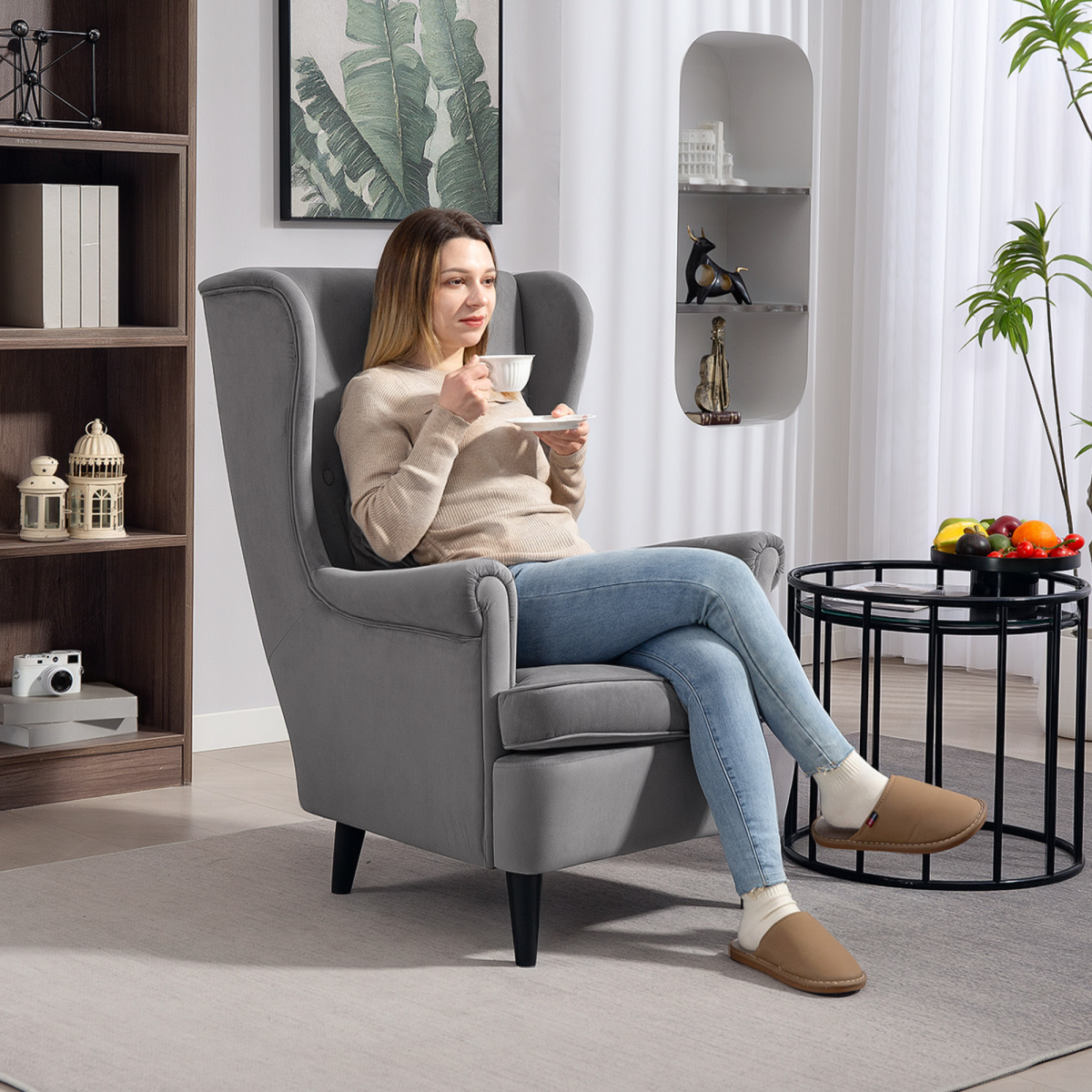 HOMCOM Wingback Chair, Modern Accent Chair for Living Room Bedroom