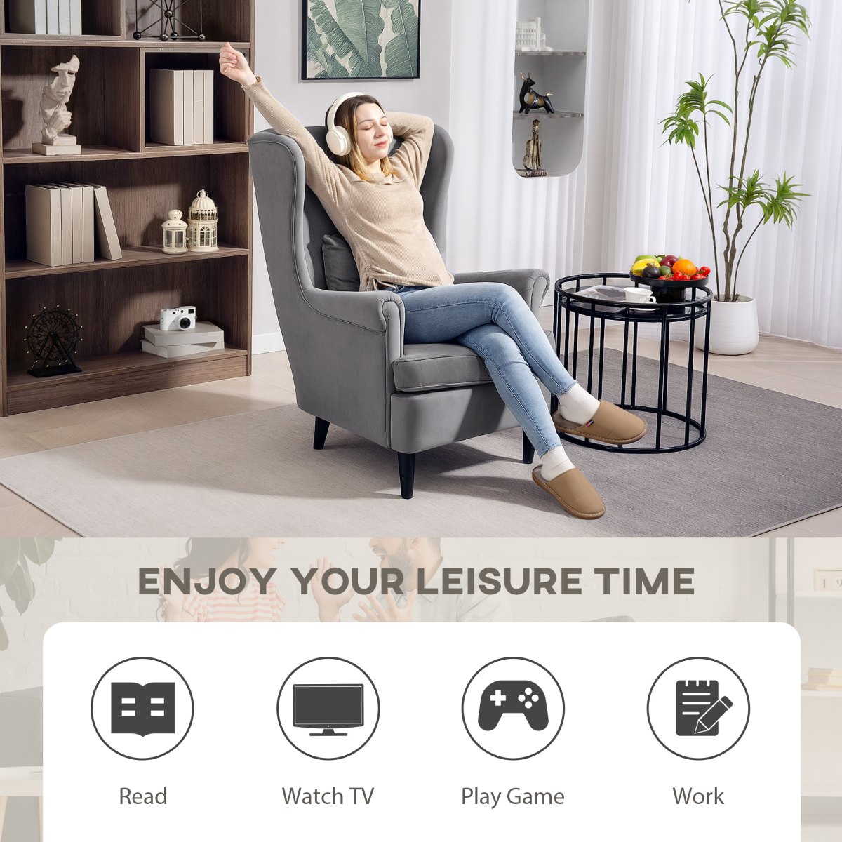 HOMCOM Wingback Chair, Modern Accent Chair for Living Room Bedroom