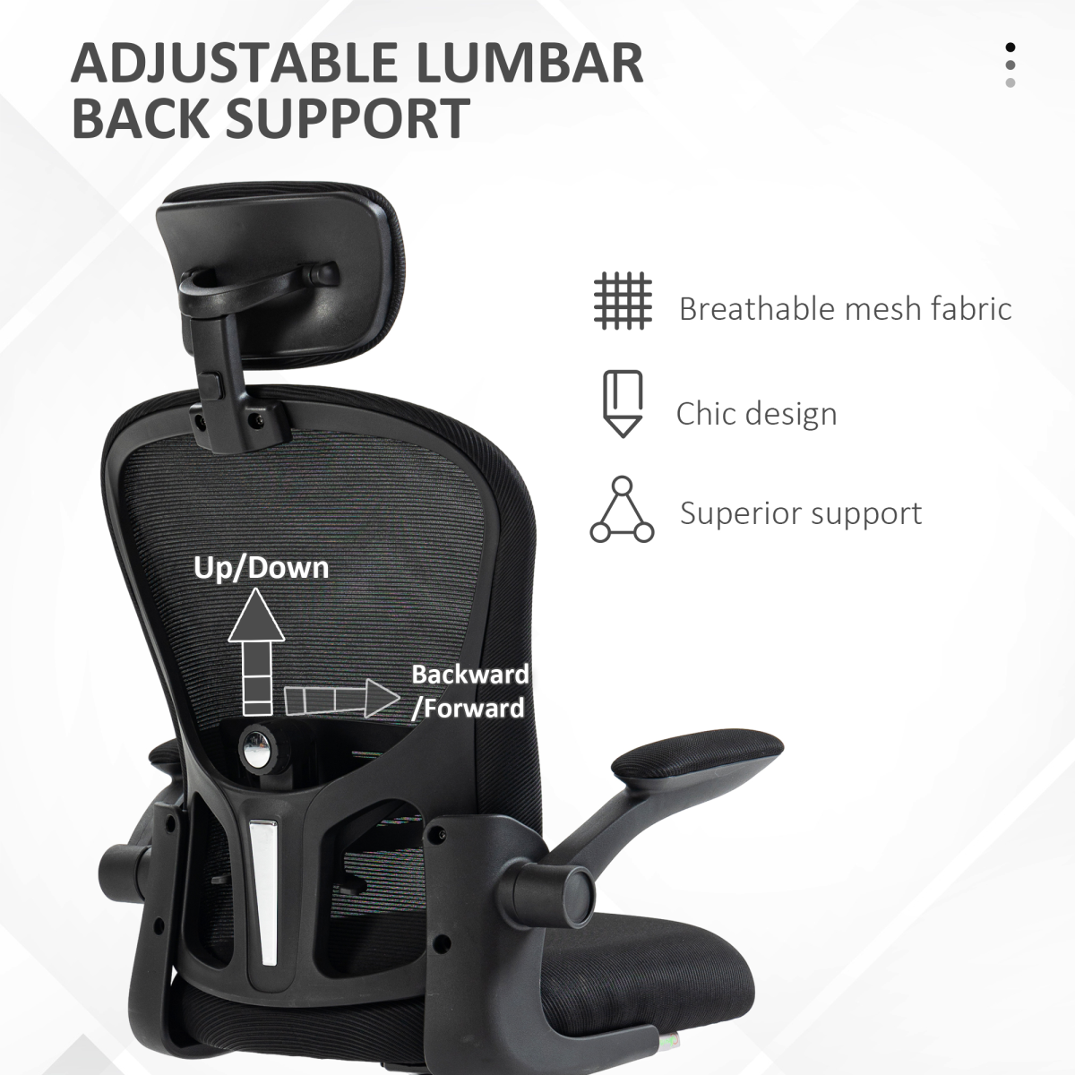Vinsetto Mesh Chair with Headrest, 4D Lumbar Support, Flip-up Arm