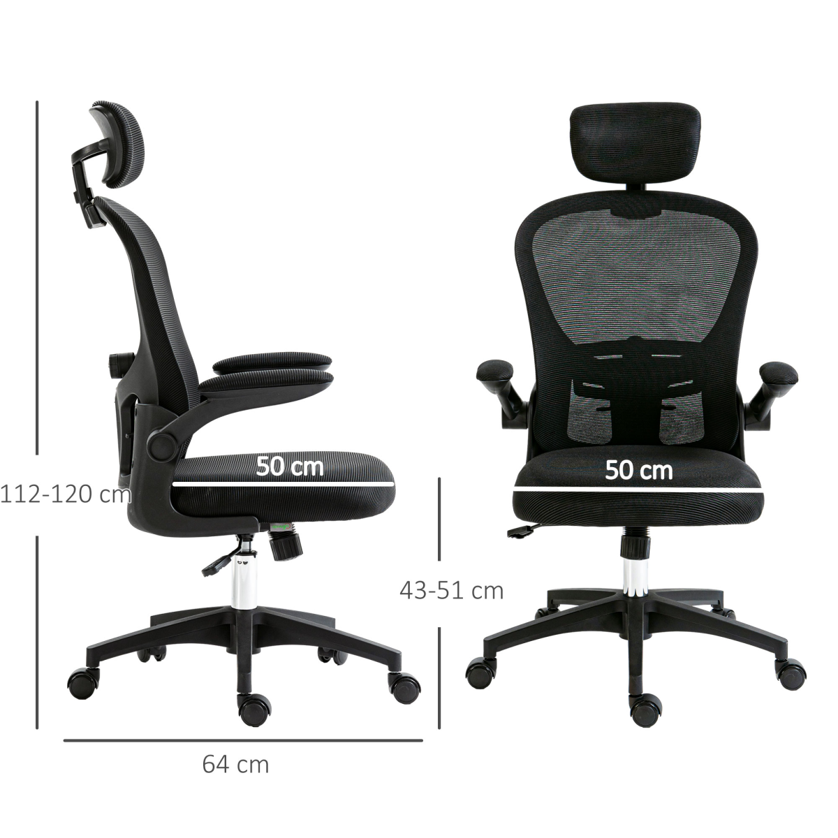 Vinsetto Mesh Chair with Headrest, 4D Lumbar Support, Flip-up Arm