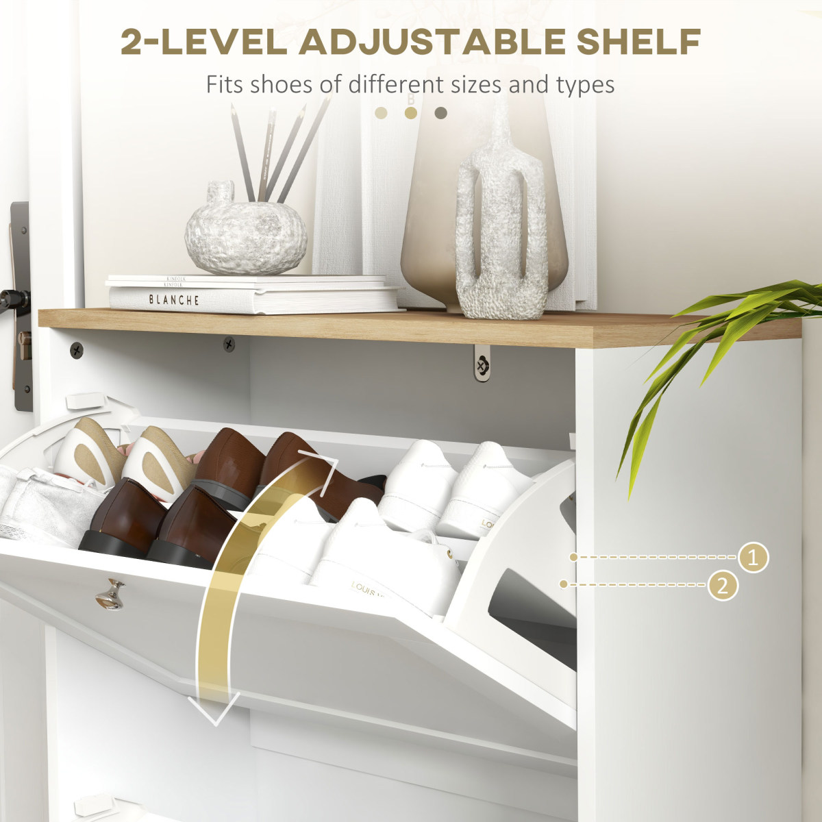 HOMCOM 2 Flip Drawer Narrow Shoe Cabinet with Adjustable Shelves