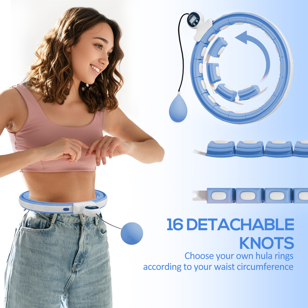 SPORTNOW Smart Weighted Hula Hoop with 16 Detachable Knots