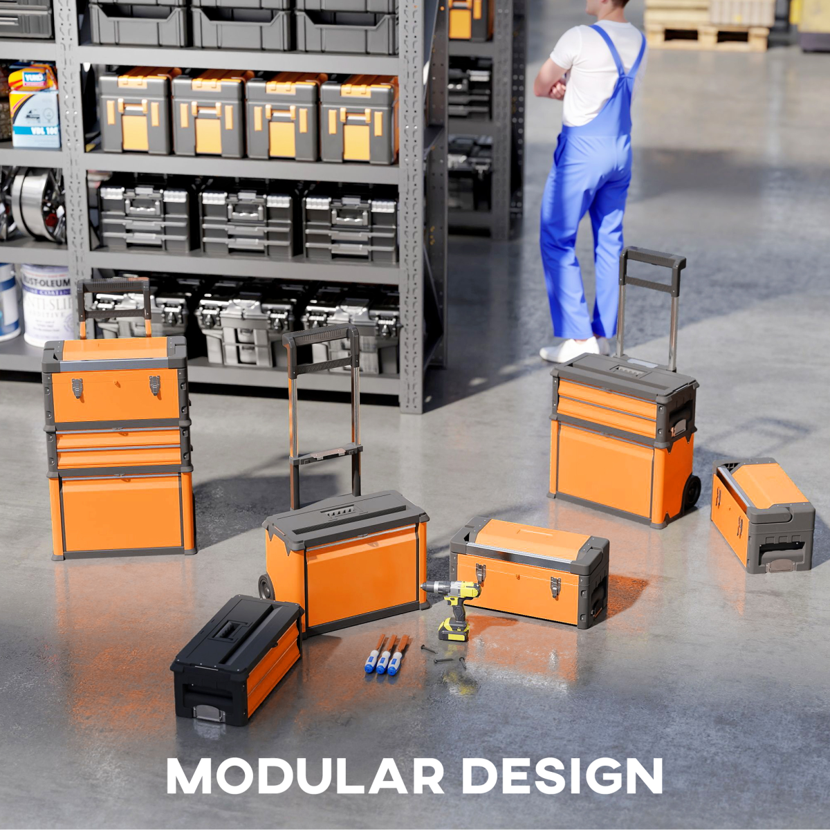HOMCOM 3-Tier Tool Box with Wheels, Stackable Steel Toolbox