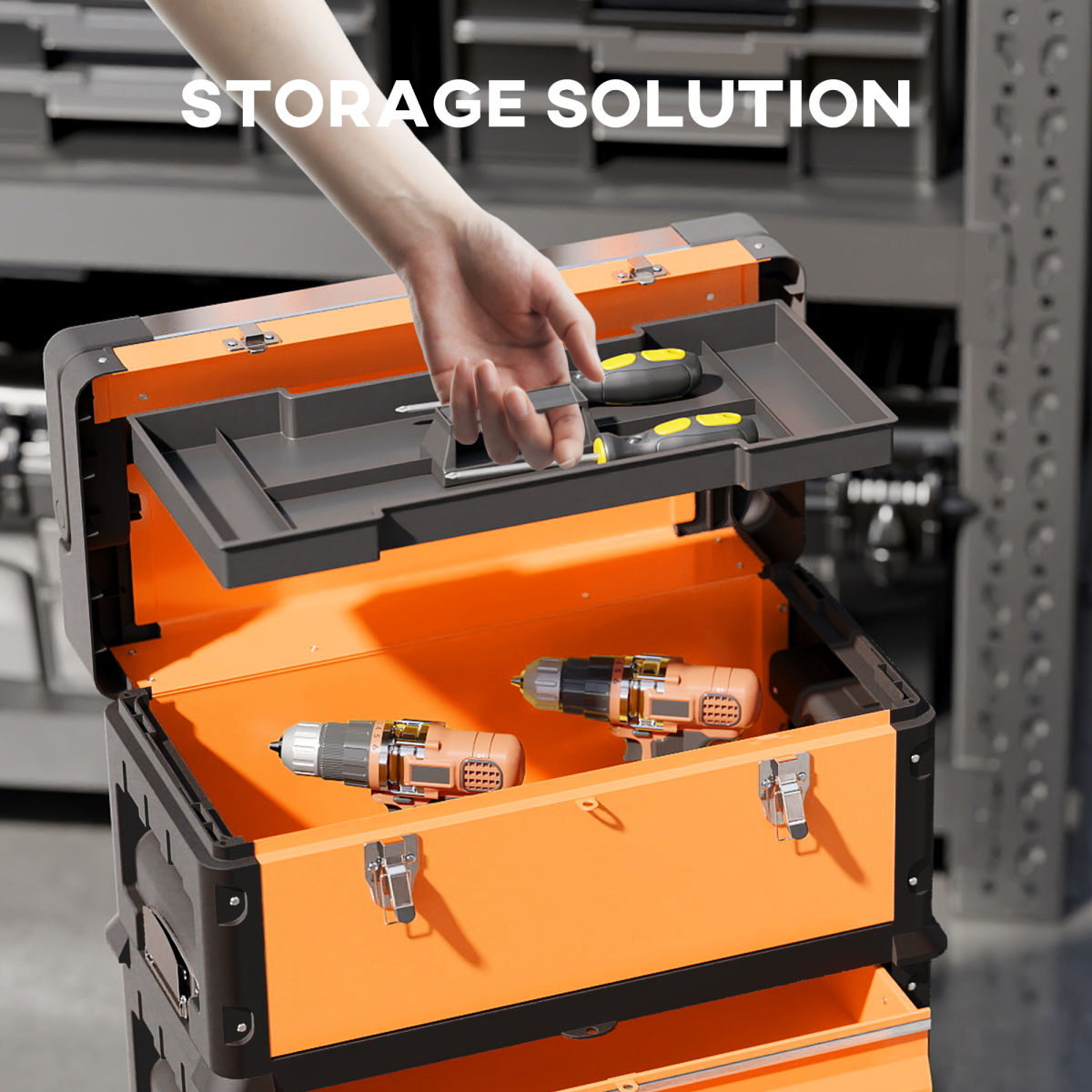HOMCOM 3-Tier Tool Box with Wheels, Stackable Steel Toolbox