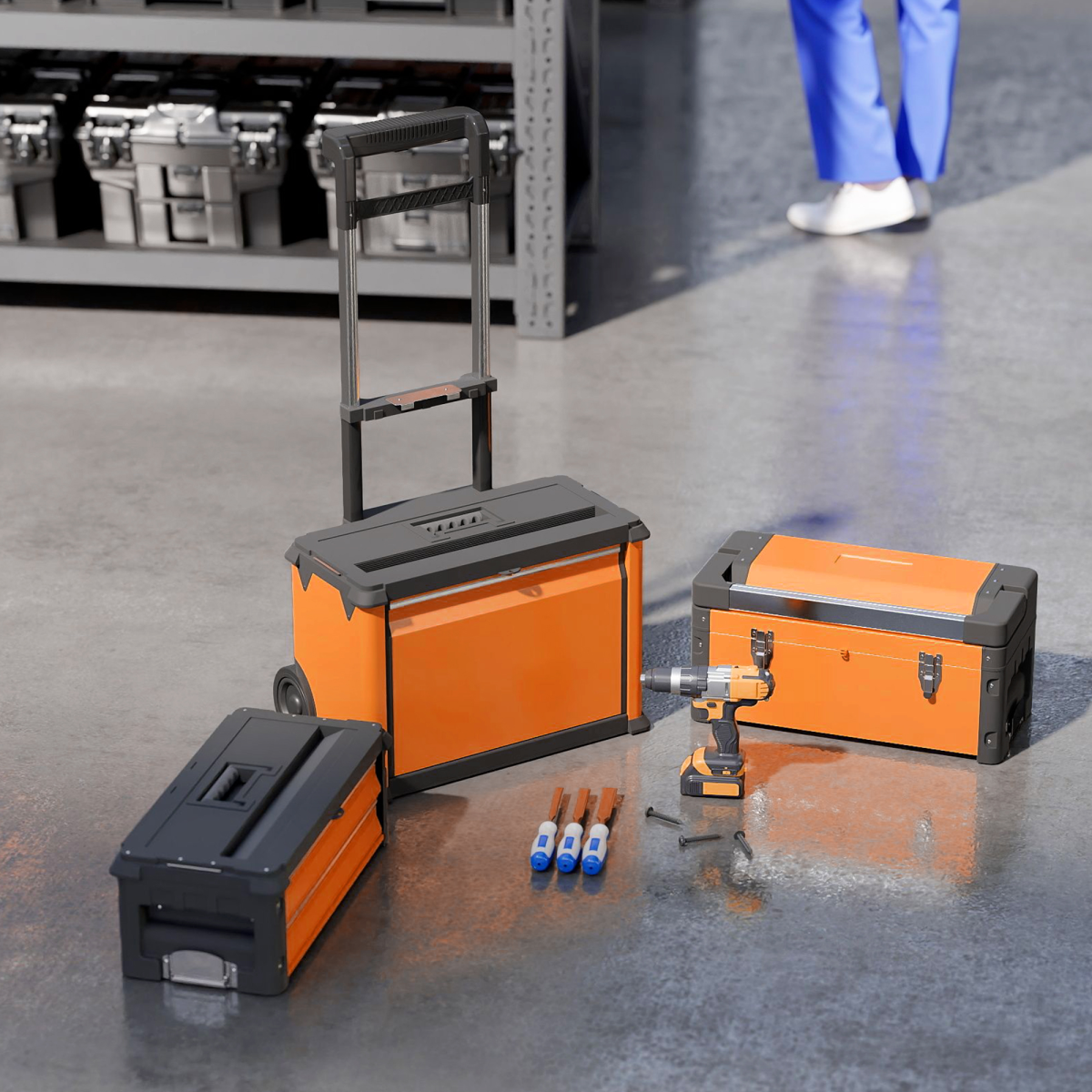 HOMCOM 3-Tier Tool Box with Wheels, Stackable Steel Toolbox