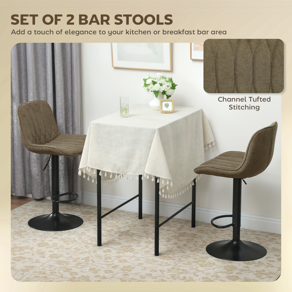 HOMCOM Bar Stools Set of 2, Modern Armless Bar Chairs