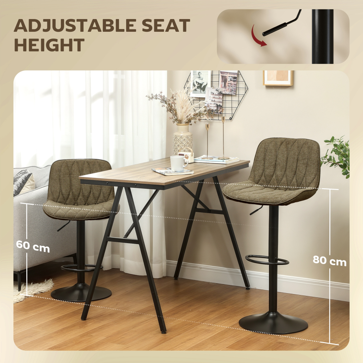 HOMCOM Bar Stools Set of 2, Modern Armless Bar Chairs
