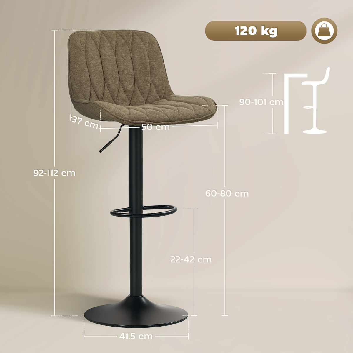 HOMCOM Bar Stools Set of 2, Modern Armless Bar Chairs