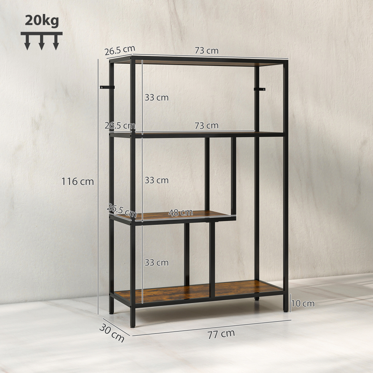 HOMCOM Industrial Bookshelf Bookcase w/ Open Shelves for Study