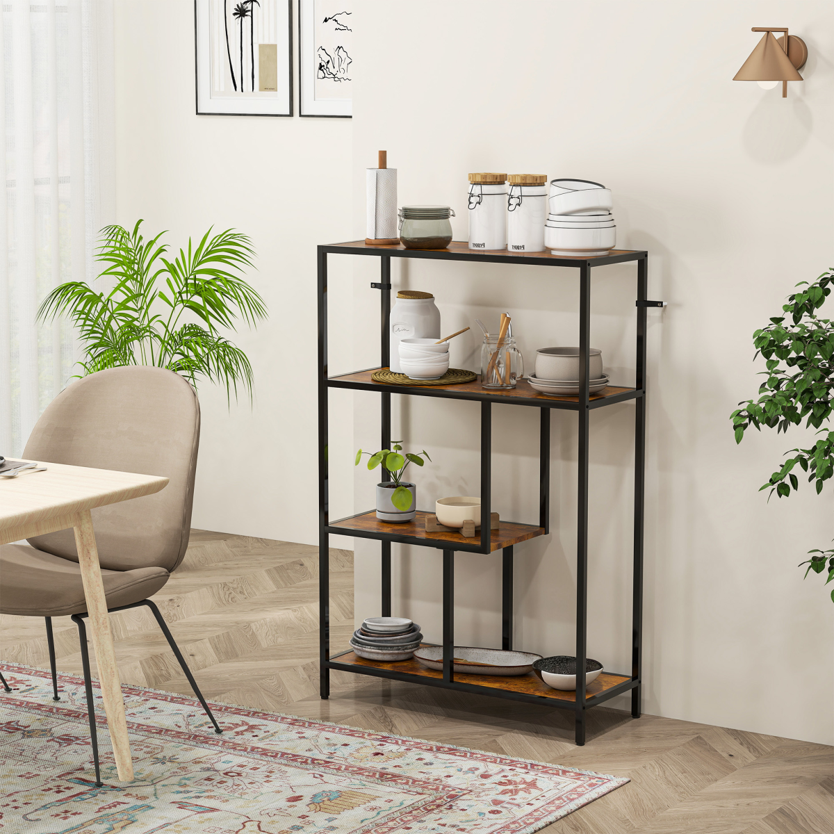 HOMCOM Industrial Bookshelf Bookcase w/ Open Shelves for Study