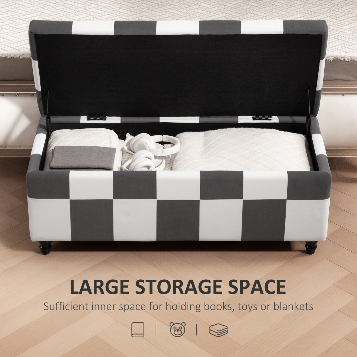 HOMCOM 114 x 47 x 47cm Velvet Storage Ottoman, Button-tufted Footstool Box