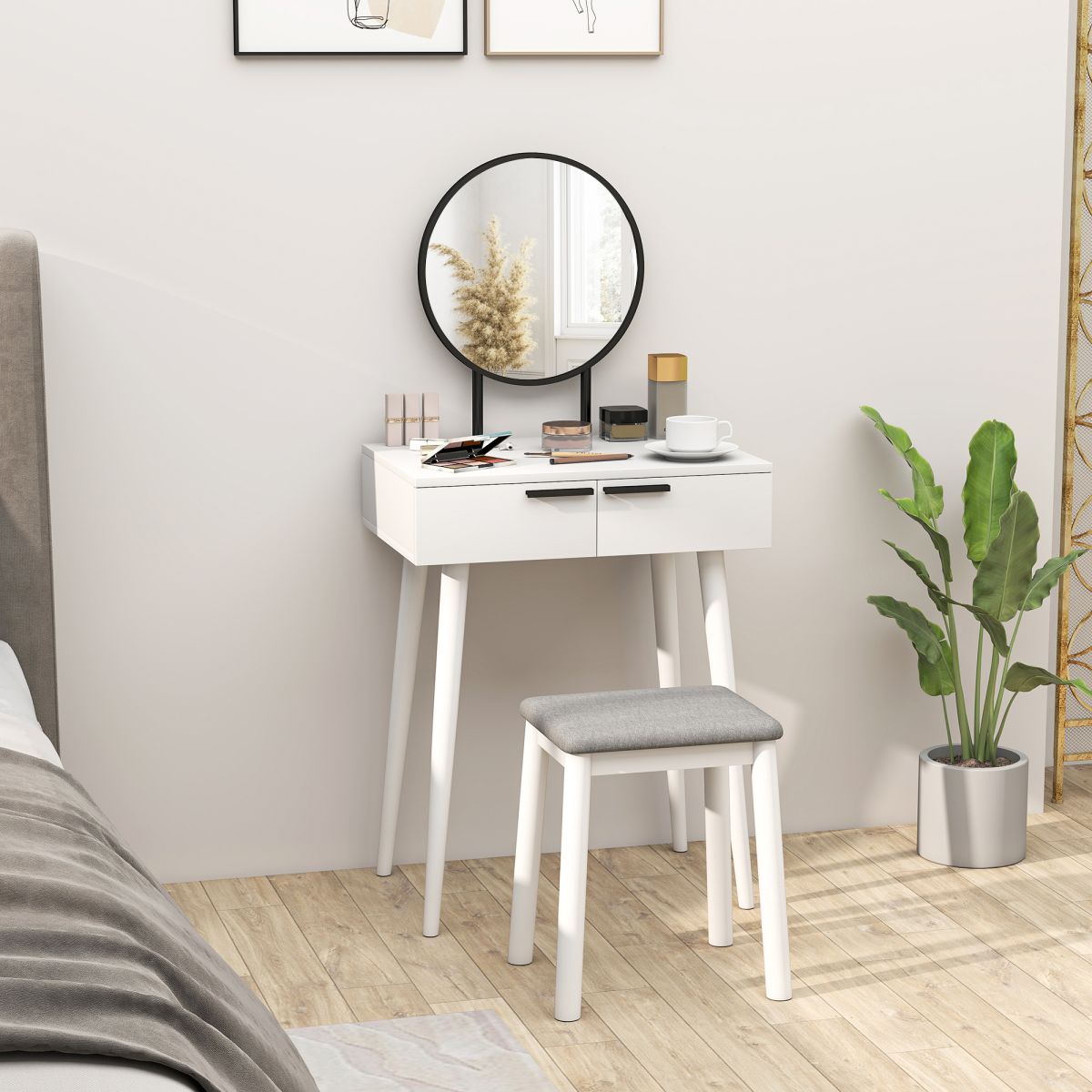 HOMCOM Dressing Table Vanity Set Make Up Desk with Mirror & Stool