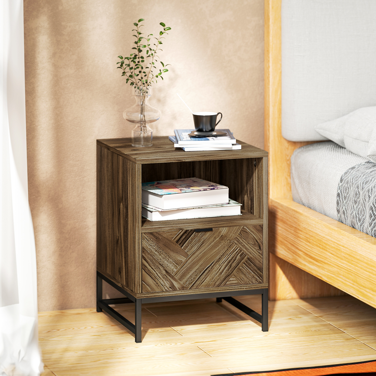 HOMCOM Bedside Table, Sofa Side Table with Drawer for Bedroom