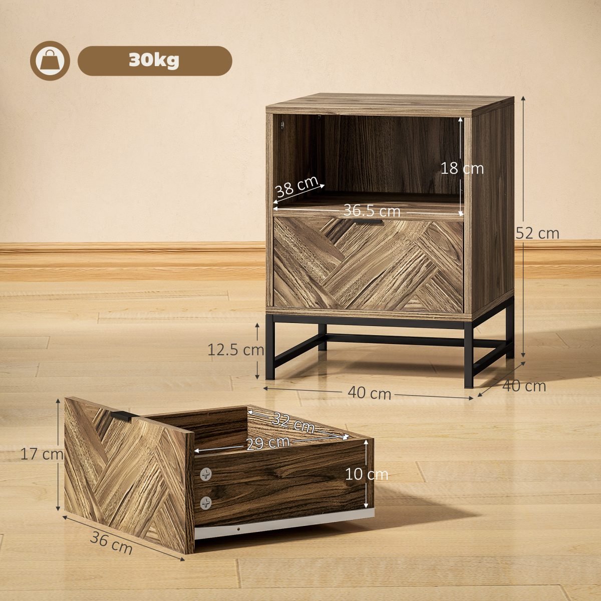 HOMCOM Bedside Table, Sofa Side Table with Drawer for Bedroom