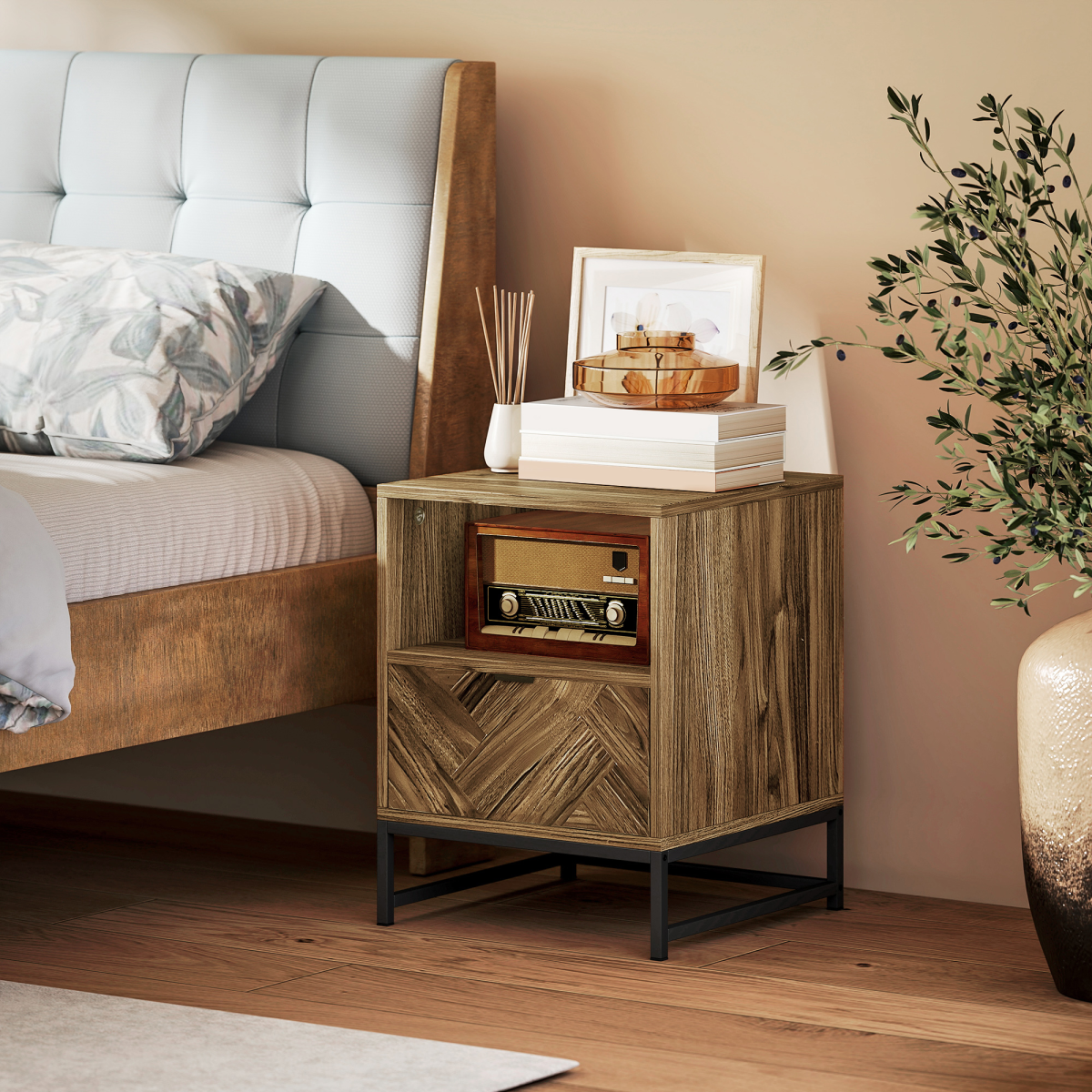 HOMCOM Bedside Table, Sofa Side Table with Drawer for Bedroom