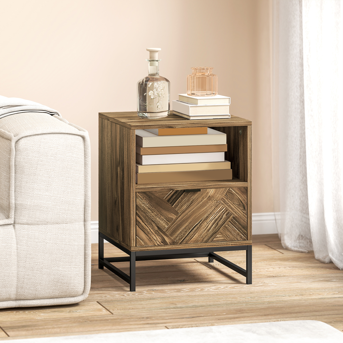 HOMCOM Bedside Table, Sofa Side Table with Drawer for Bedroom