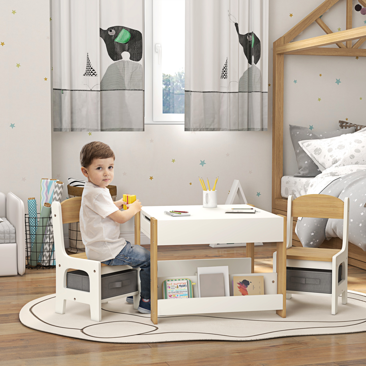 HOMCOM 3-Piece Kids Table and Chair Set for Nursery, Playroom, Classroom