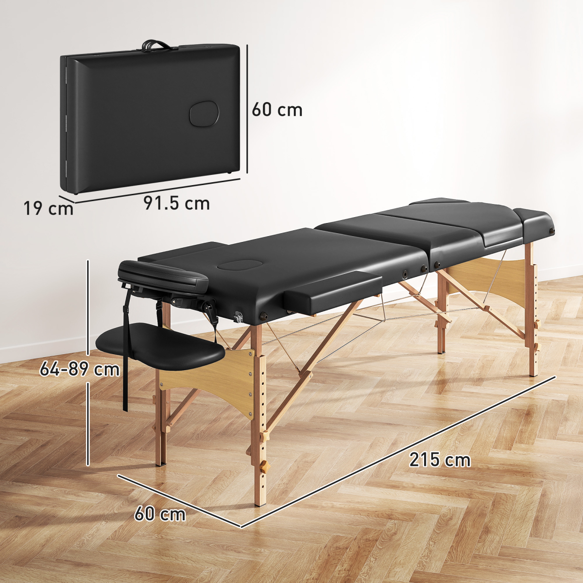 HOMCOM Foldable Massage Bed with Beech Wood Legs Face Cradle Armrests