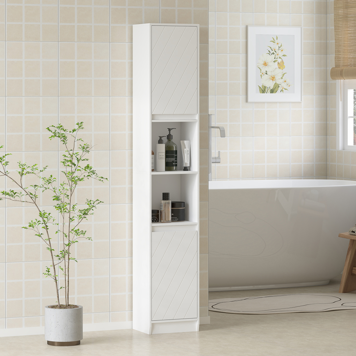 HOMCOM Narrow Bathroom Storage Cabinet with Open Compartment