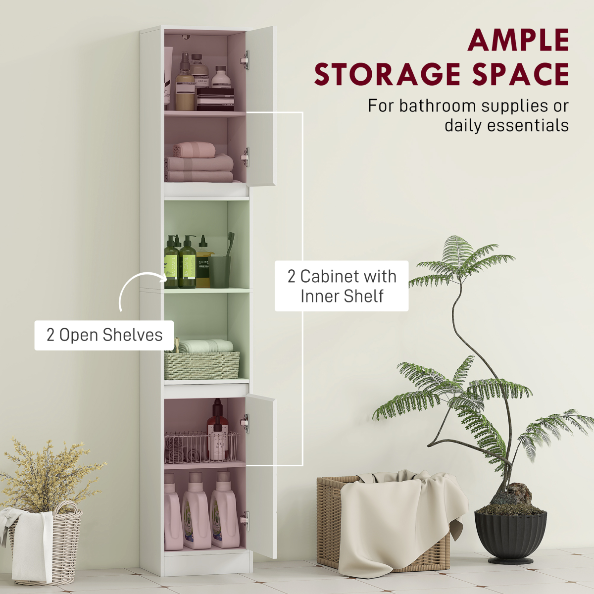 HOMCOM Narrow Bathroom Storage Cabinet with Open Compartment