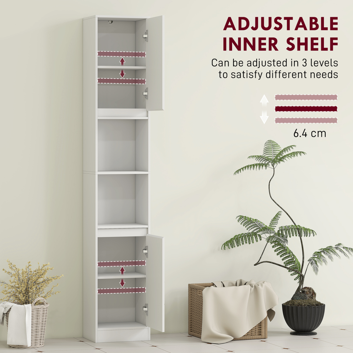 HOMCOM Narrow Bathroom Storage Cabinet with Open Compartment