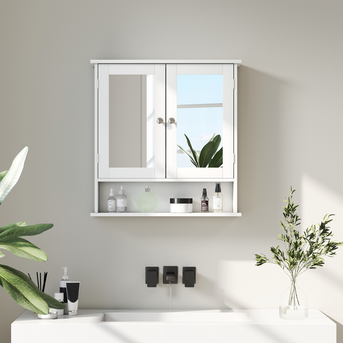 kleankin Wall Mounted Mirror Cabinet W/ Double Mirror Doors & Adjustable Shelf