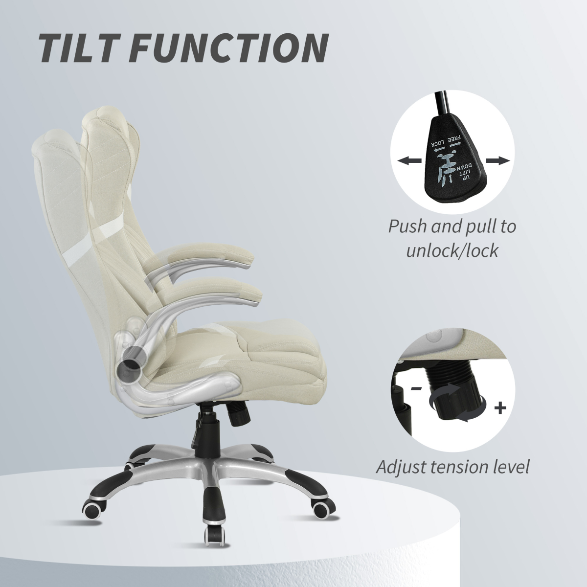 Vinsetto Fabric Office Desk Chair w/ Adjustable Height Tilt Function