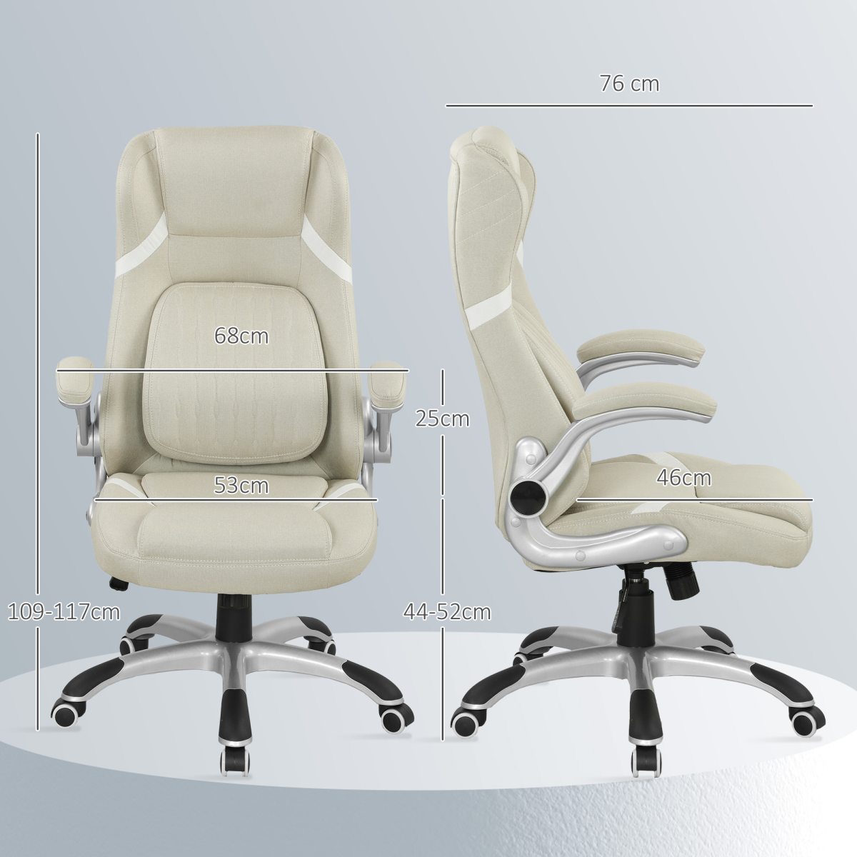 Vinsetto Fabric Office Desk Chair w/ Adjustable Height Tilt Function