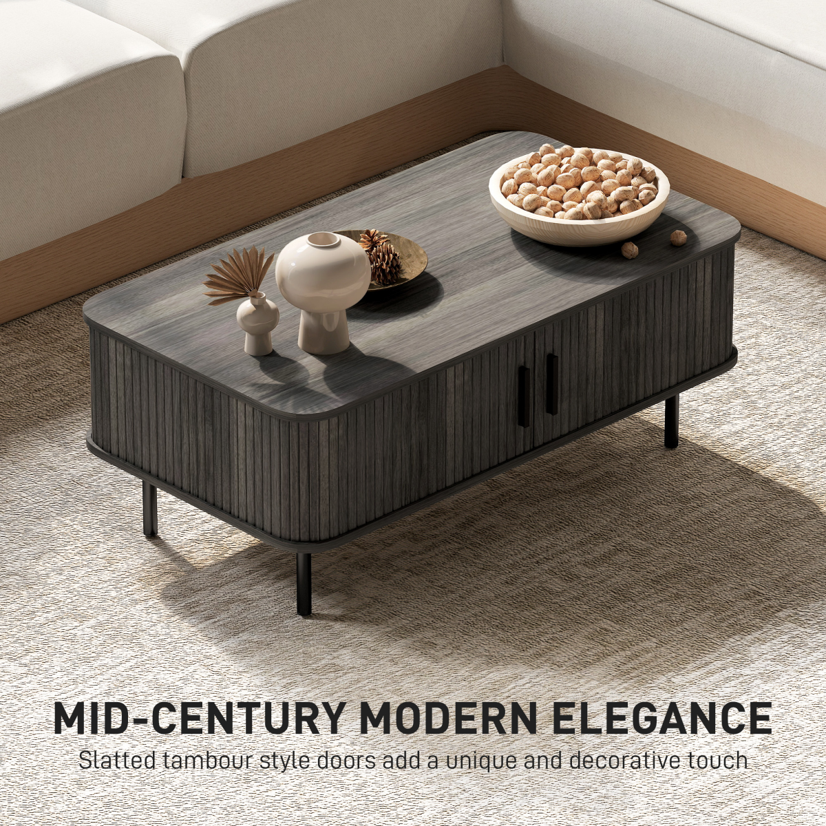 HOMCOM Coffee Table with Storage and Sliding Doors for Living Room, Grey