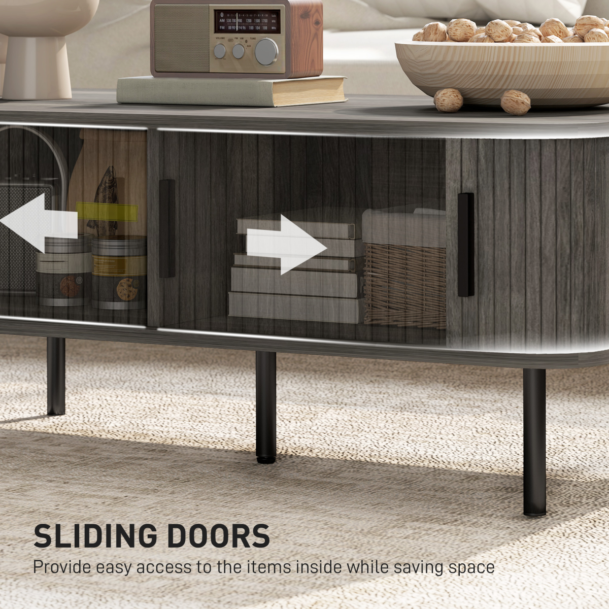 HOMCOM Coffee Table with Storage and Sliding Doors for Living Room, Grey