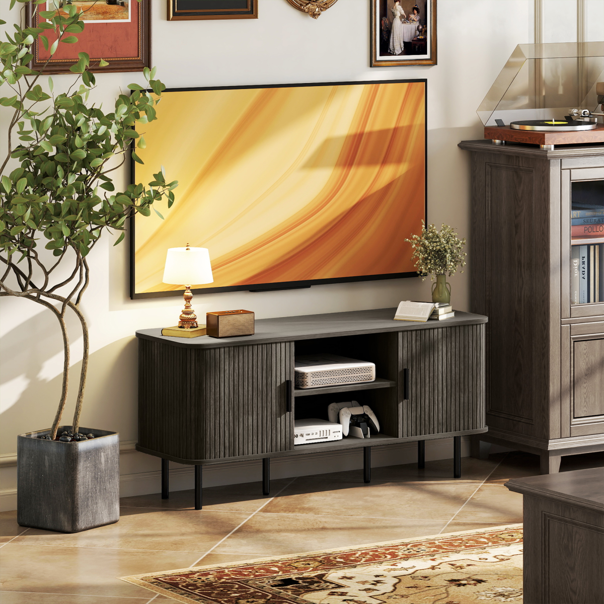 HOMCOM TV Unit for Living Room, TV Stand, Grey