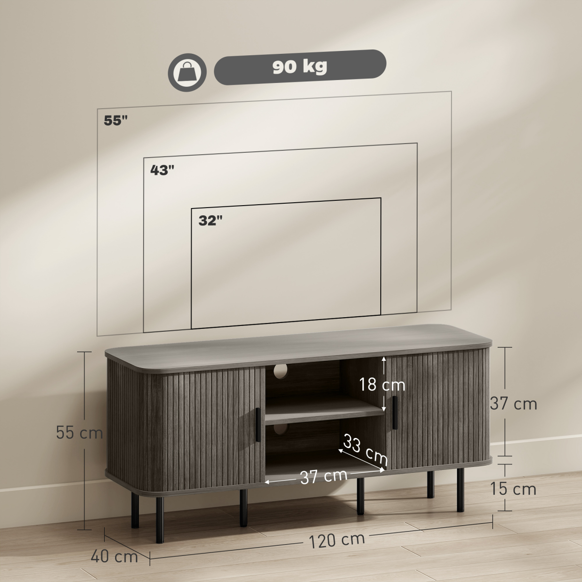 HOMCOM TV Unit for Living Room, TV Stand, Grey