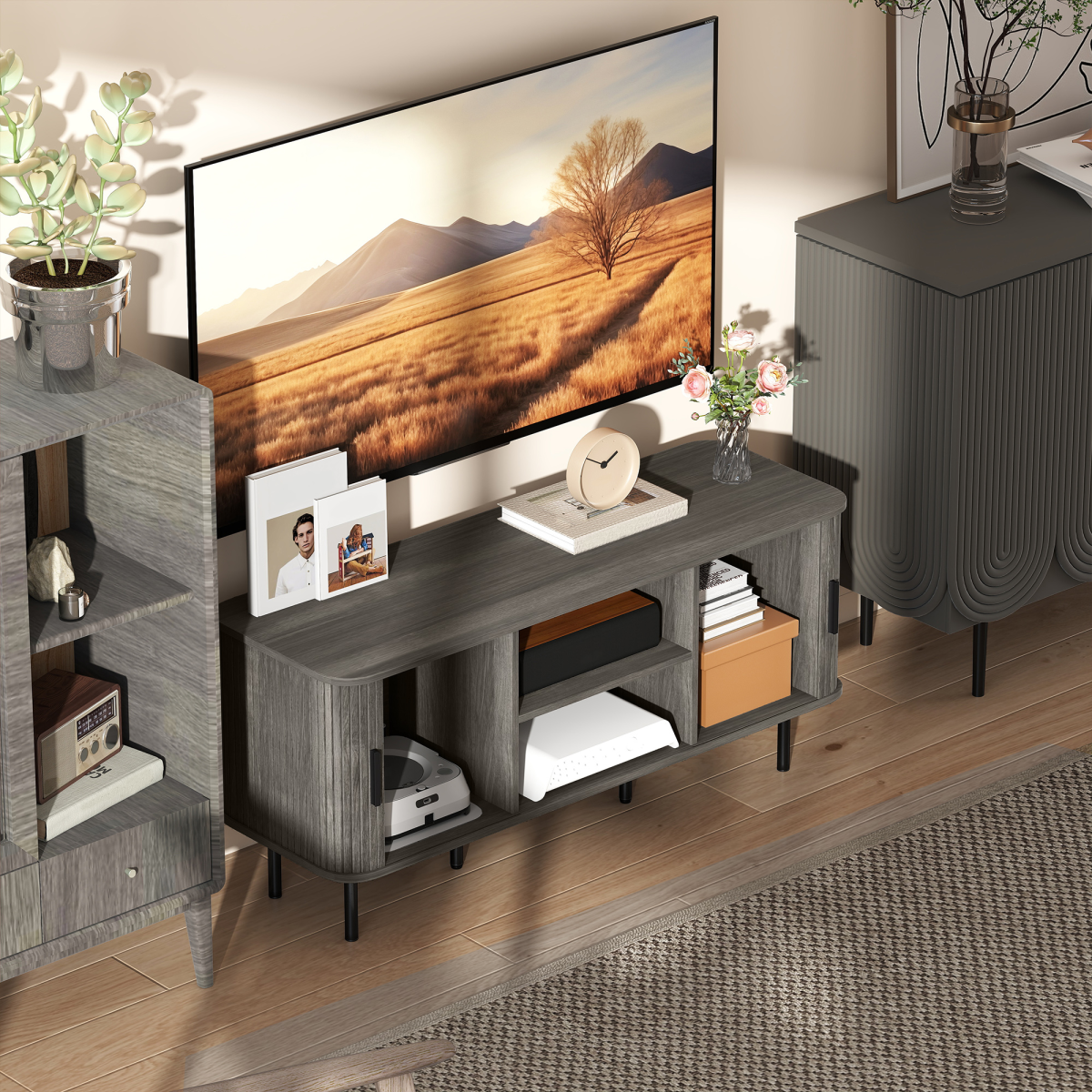 HOMCOM TV Unit for Living Room, TV Stand, Grey