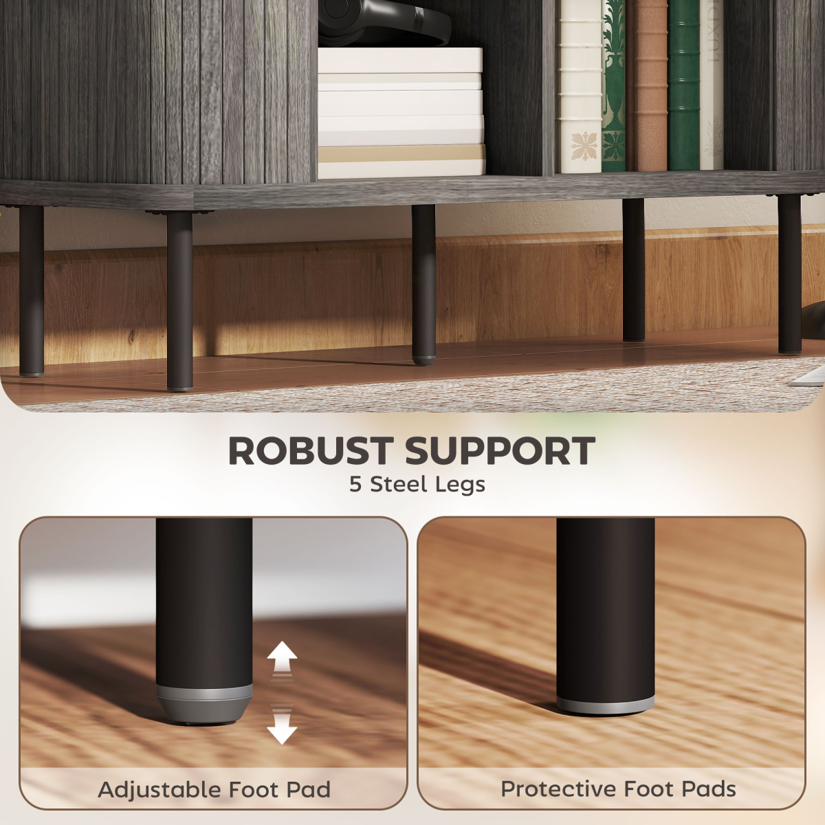 HOMCOM Sideboard Storage Cabinet with Slatted Tambour Sliding Doors Grey