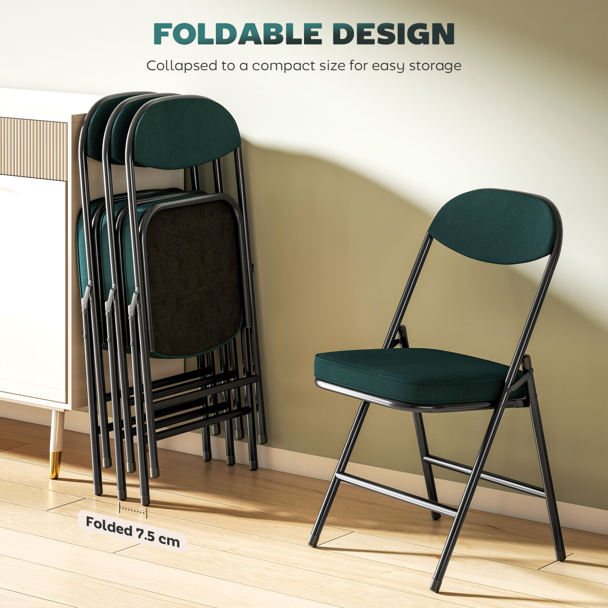 HOMCOM Folding Chairs Set of 4 with Cushioned Seat, Steel Frame, Blue