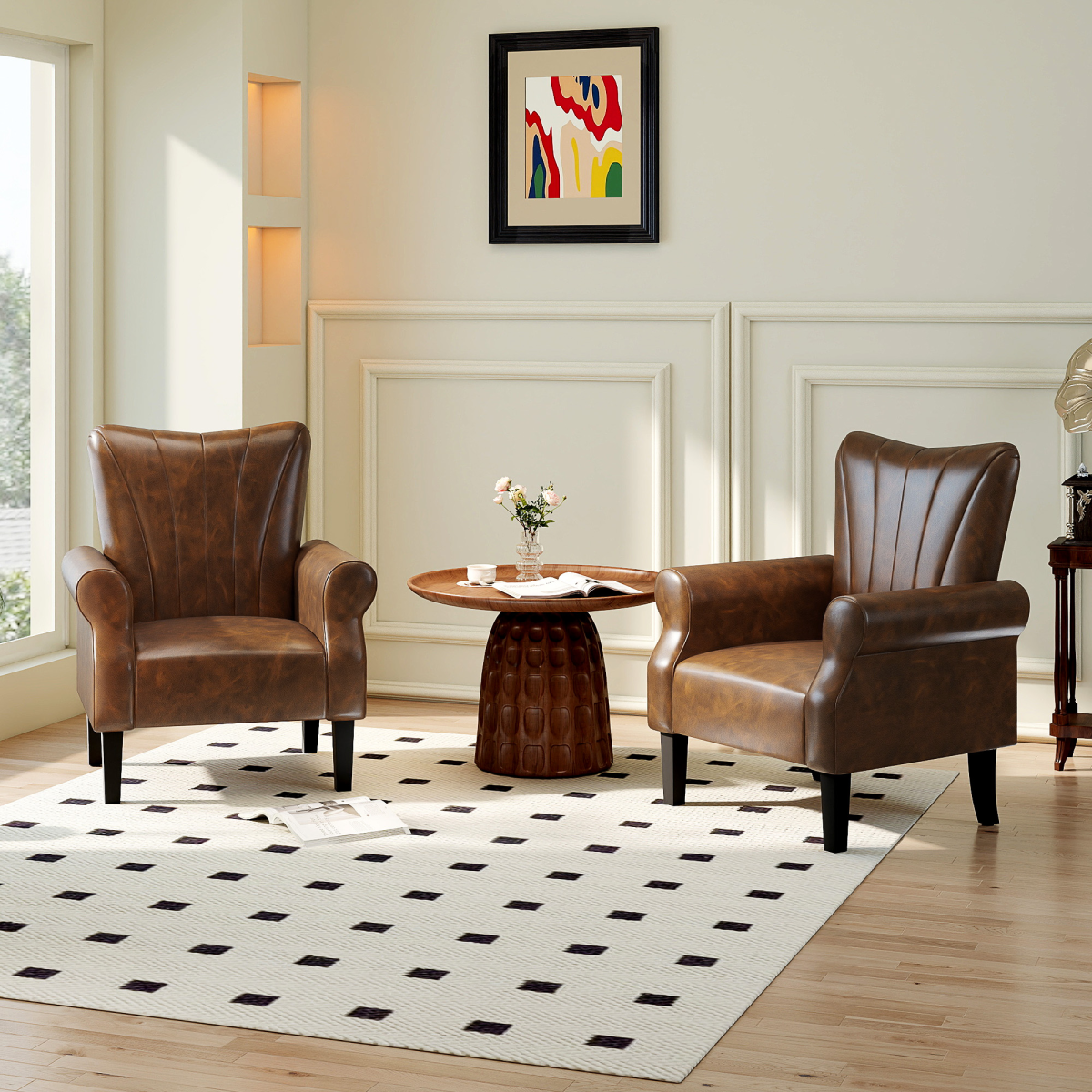 HOMCOM Upholstered Modern Accent Chair,  Armchair with Wood Legs, Brown