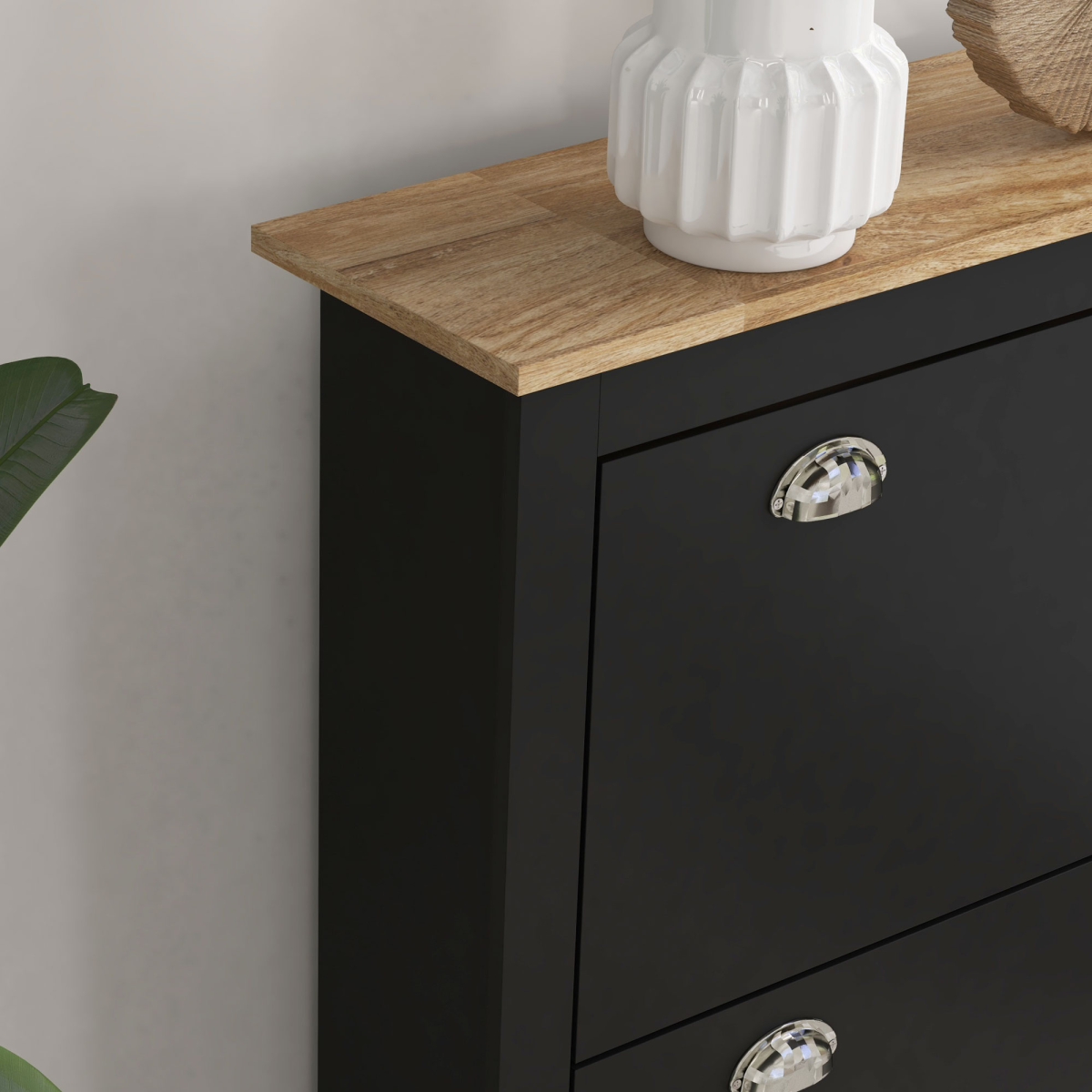 HOMCOM 2 Drawer Shoe Cabinet Narrow Shoe Cupboard with Flip Doors, Black