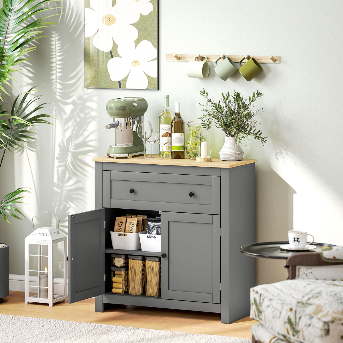 HOMCOM Sideboard Storage Cabinet with Adjustable Shelf, Drawer, Grey