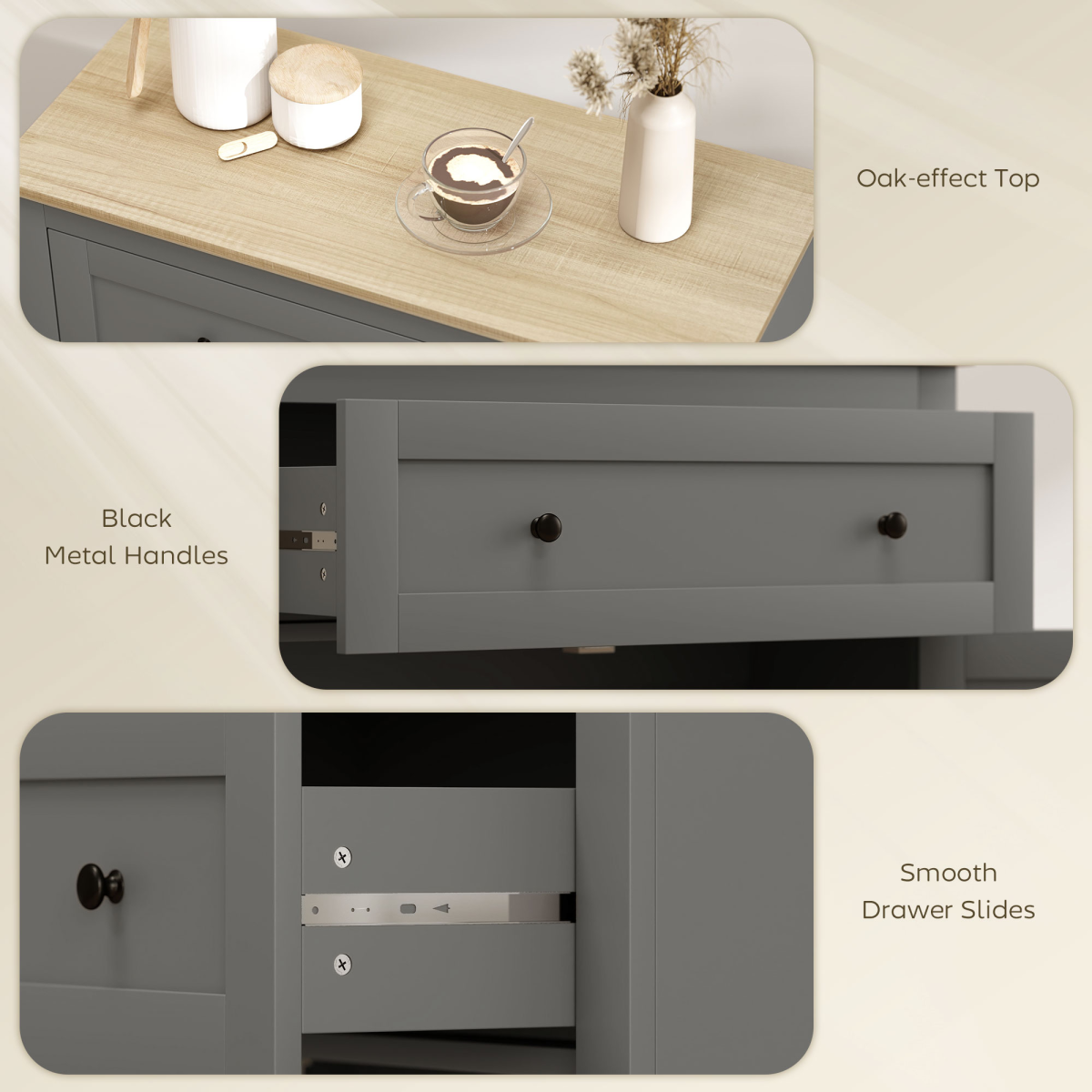 HOMCOM Sideboard Storage Cabinet with Adjustable Shelf, Drawer, Grey